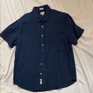 Baird Mcnutt for J Crew Classic Navy Button Down Shirt 100 Percent Linen